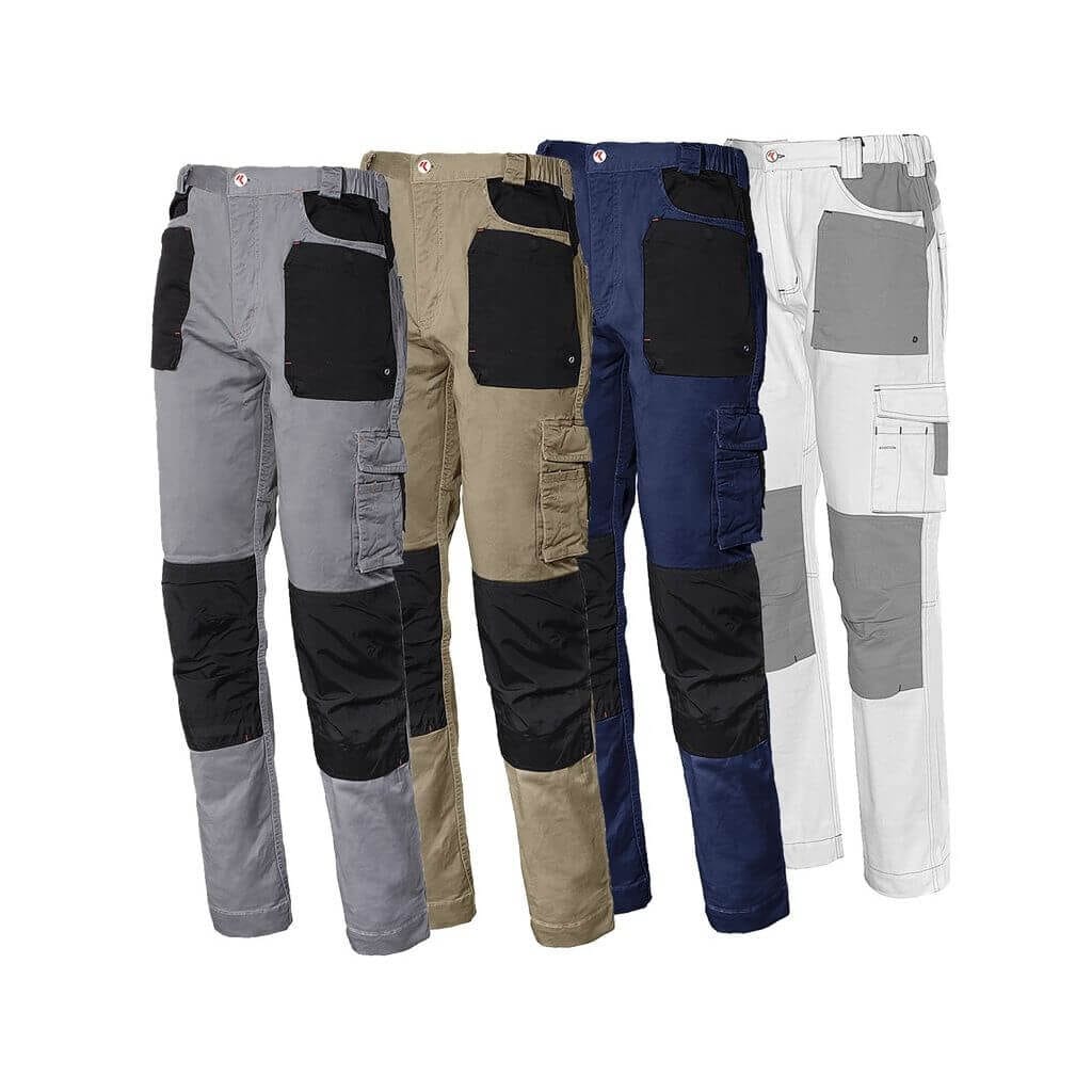 Pantalón trabajo en tejido elástico stretch de algodón, multibolsillos 8730