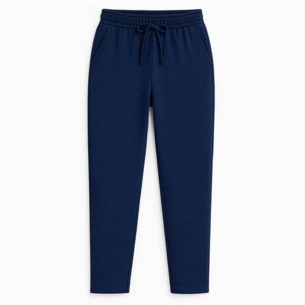 Pantalón felpa mujer azul marino con cintura elastica y cordon interior