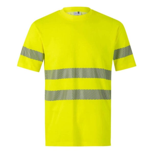 Imagen frontal de la camiseta alta visibilidad RS 305508 en color amarillo con cintas reflectantes
