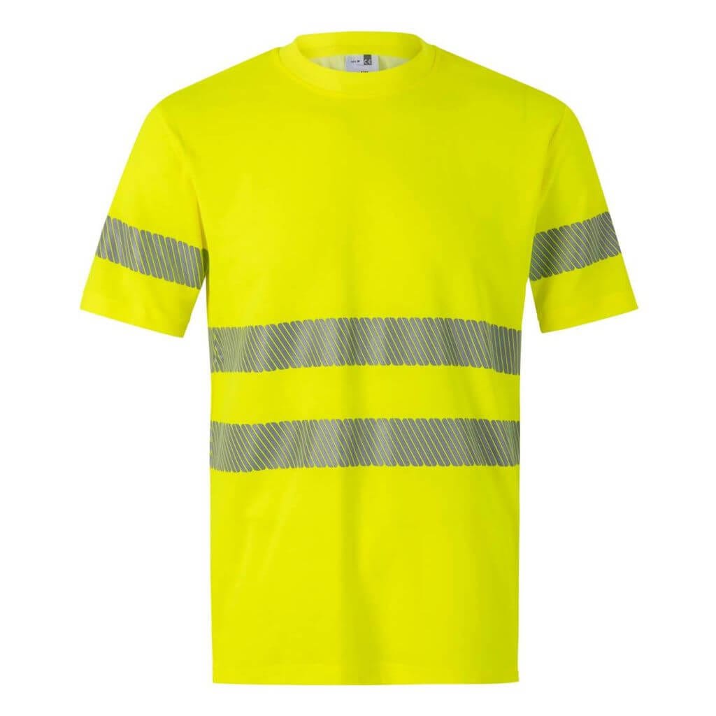 Imagen frontal de la camiseta alta visibilidad RS 305508 en color amarillo con cintas reflectantes