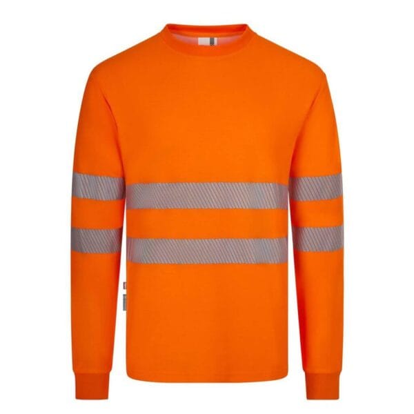 Imagen frontal de la camiseta alta visibilidad RS 305618 en color naranja con cintas reflectantes