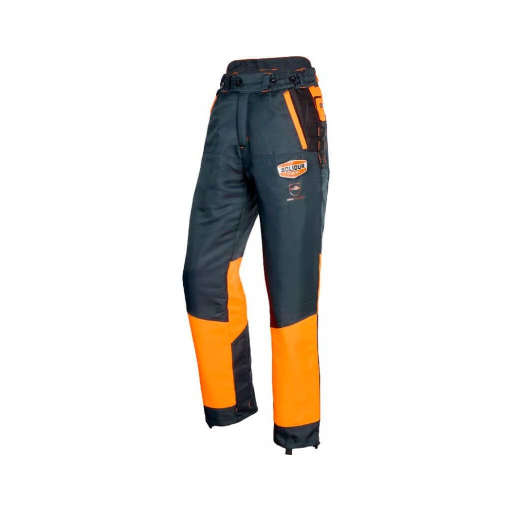 Pantalón anticorte SOLIDUR AUPA Clase 1 Tipo A color gris y naranja