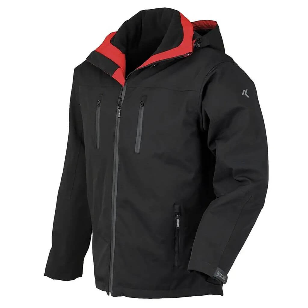 Chaqueta Softshell laboral Issa Foxy 04522 en negro con detalles rojos